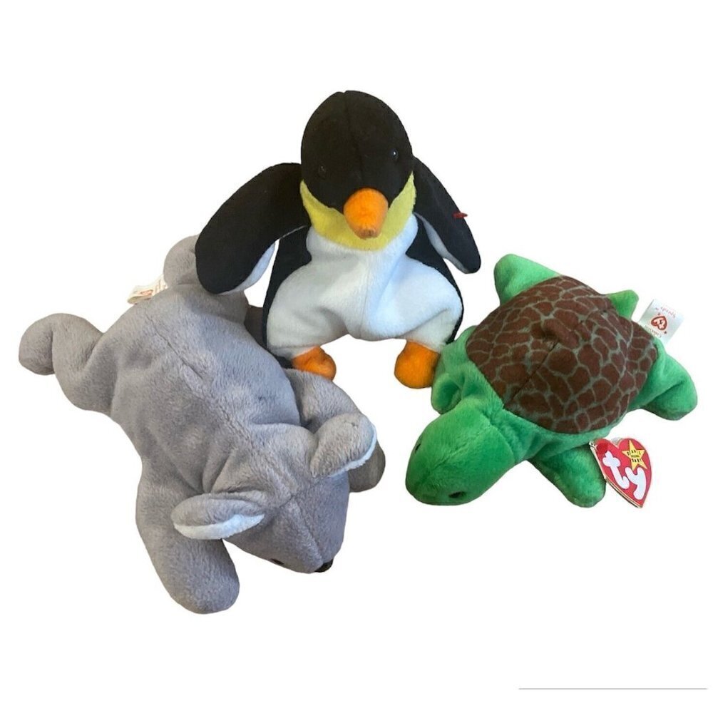 TY Beanie Babies Waddle Penguin Speedy Turtle Mel Koala Lot  Toy VTG  5"